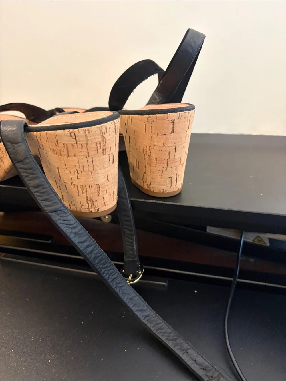 Diane Von Furstenberg Black Cork Platform Slingback Sandals